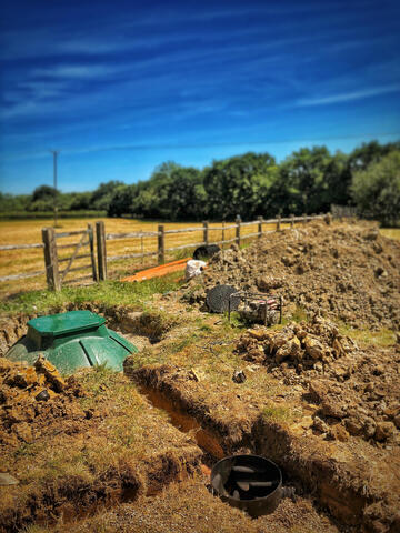 Sewage Treatment Plant and pipework in the East Sussex Countryside